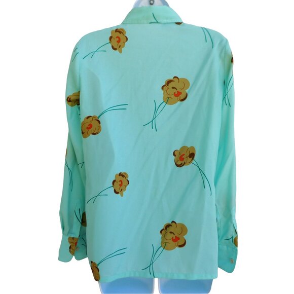 Vintage 60s Diane Rich California Floral Blouse Dagger Collar Floral Mint Green - Picture 2 of 6